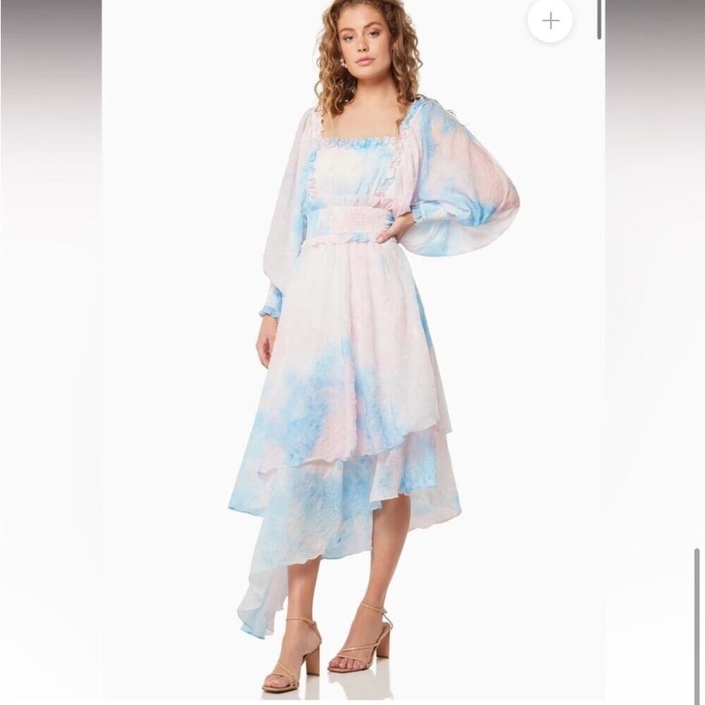 elliatt envisage pink & blue multicolored high-low midi dress size XXS NEW